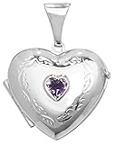 Attractive 925 Sterling Silver Ladies Heart Locket with Amethyst - 28mm*20mm WJS14170