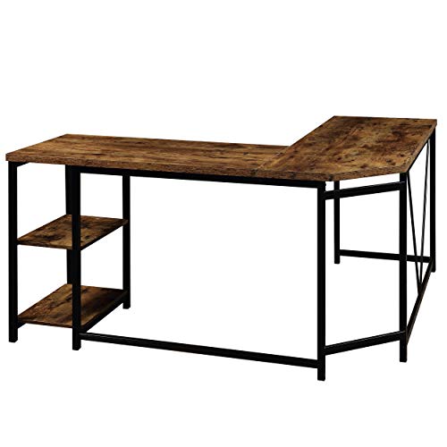 Merax L-Shaped Workstation Computer Corner Home Office Wood Laptop Table Study Desk, Brown #TOP6