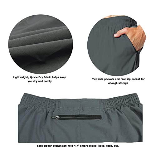 Image of EZRUN Men's 5 Inches Running Workout Shorts Quick Dry Lightweight Athletic Shorts with Liner Zipper Pockets