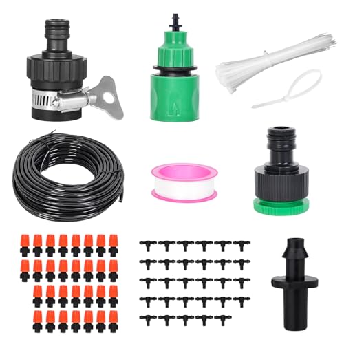 Griinyad 98FT Drip Irrigation System Kit Irrigation Hoses Automatic Garden Watering Misting Humidification and Cooling Drip Irrigation Watering System for Greenhouse, Yard, Lawn