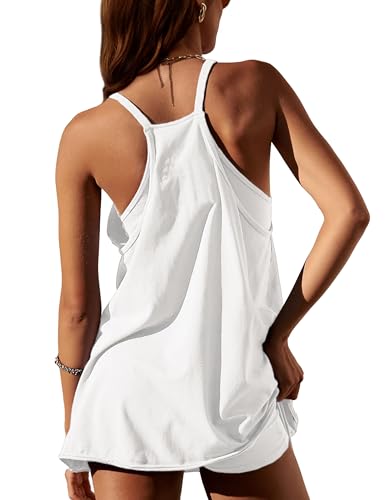 Image of Lentta Womens Athletic Sleeveless Mini Dress with Built-in Shorts V Neck Spaghetti Strap Sundress
