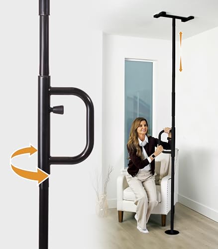 Stander Wonder Pole, Security-Pole and Curve Grab Bar, Tension Mounted Floor to Ceiling Transfer-Pole for Seniors, Elderly Adults, Bathroom Safety Assist and Stability Rail, Black
