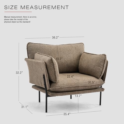 Image of Modern Boucle Accent Chairs Set of 2 for Living Room Chairs,Oversized Upholstered Reading Chair Lounge Armchair with Sturdy Metal Legs,Comfy Single Sofa Chair for Living Room,Waiting Room(Brown)