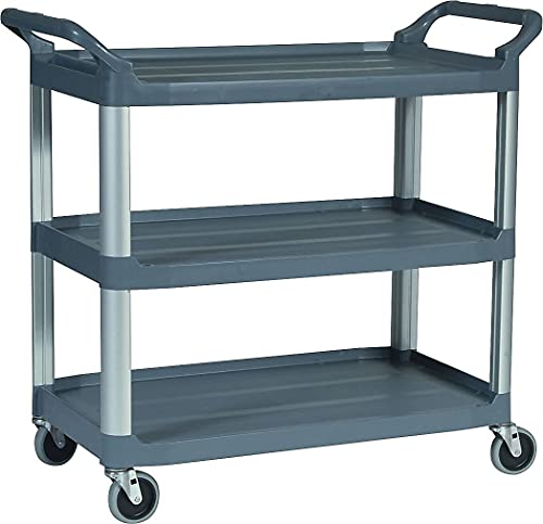 Image of Rubbermaid Commercial Products Heavy Duty 3-Shelf Rolling Service /Utility /Push Cart, 300 lbs. Capacity, Black, for Foodservice /Restaurant /Cleaning