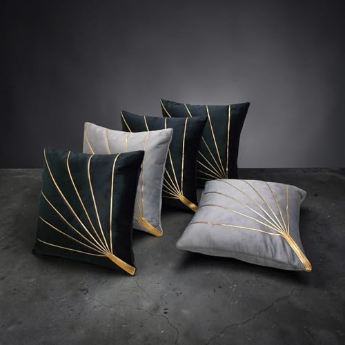 Image of Home Velvet Cushion Cover with Golden Stripes, Aqua Pack of 5, 16x16 to 26x26 Inch (Black /Silver, 26x26in)