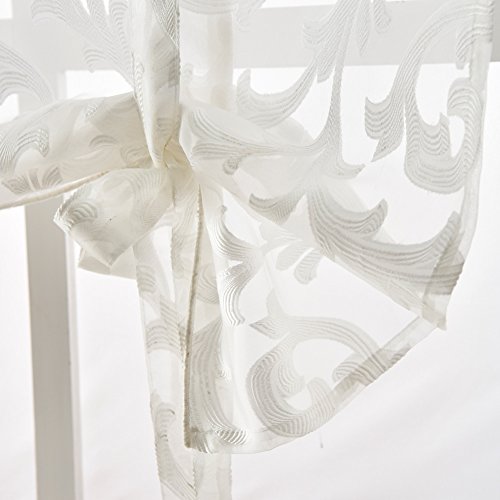 Napearl Tie Up Curtains, Jacquard Balloon Curtains For Kitchen Window, Ajustable Rod Pocket Sheer Curtain Valance For Bathroom Small Window, 1 Panel ( 55W X 63L, White ) #TOP2