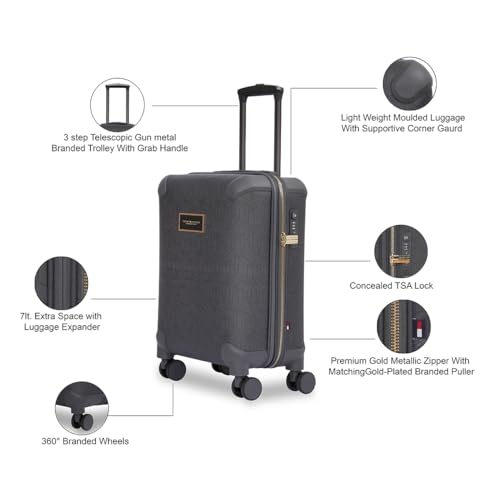 Image of Tommy Hilfiger Jazz Mid Soft Luggage - Grey |Check-in Trolley Bag with TSA Lock | 360 Spinner Double Wheels | Telescopic Handle | Expandable | Polyester Shell Suitcase | 76L Capacity | 67cm