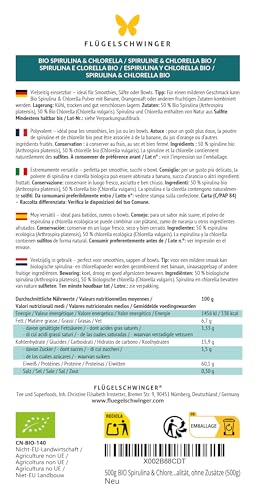 500g BIO Spirulina & Chlorella Pulver, 100% natürlich, rückstandskontrolliert, nach EU-ÖKO-Standard kultiviert und hergestellt, Rohkostqualität, ohne Zusätze (500g)