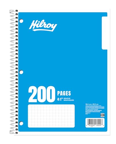 Hilroy 1-Subject Coil Notebook, 8" x 10.5", Quad Ruled Graph Paper, 200 Pages/100 Sheets, 1 Notebook, Colour May Vary (13009) image 6