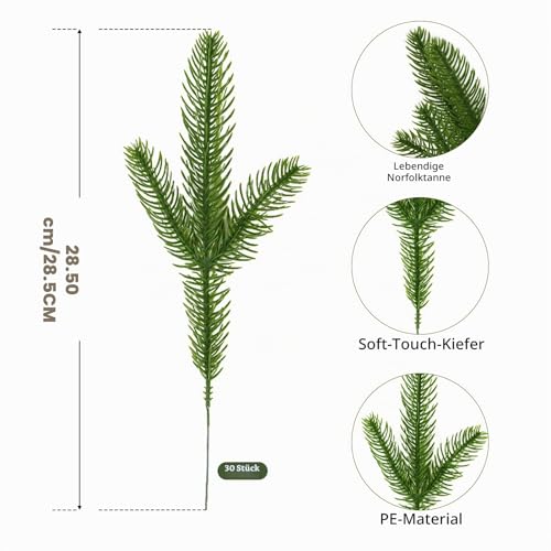 Künstliche Kiefernzweige, 30 Stück, grüne Blätter, künstliche Tannenzweige, Weihnachtsdekoration, DIY-Zubehör für Girlanden, Kränze, Weihnachten und Haus- und Gartendekoration (30) – Bild 2
