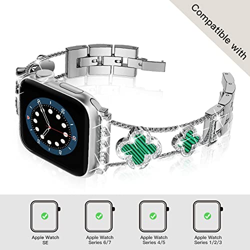 Image of Musk-MSKR Diamond Metal Bands Add Sparkle to Your Watch For Apple Watch Series 11 /10 /9 /8 /7 /6 /5 /4 /3 /2 /SE /Ultra Clover Simple and Stylish Compatible with 38mm40mm41mm42mm44mm45mm 46mm49mm Women's Wear