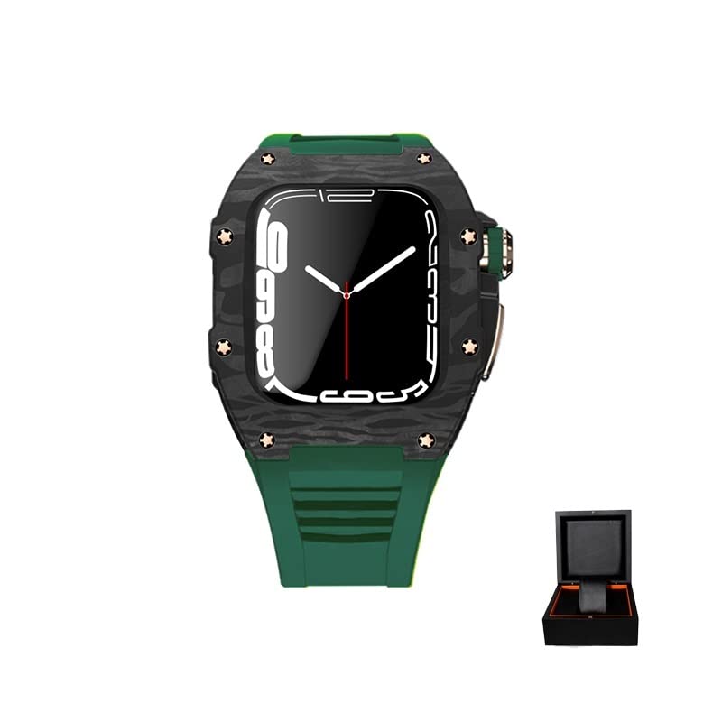 Kit boîtier titane carbone Apple Watch 7 45mm avec bracelet fluoroélastomère pour iWatch 44mm