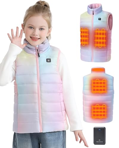 Hecusma Kids Heated Vest with 7.4V 12000mah Battery Pack Included Youth Heated Vest Kids with 5 Heating Zones for Girls -S