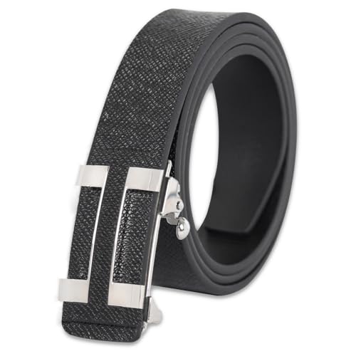 Image of Aurolran Men&Womens Leather Dress Belt Business Automatic Buckle Belt Color-Black Silver Gold