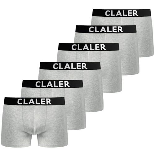 CLALER Boxershorts Herren 6er Pack Baumwolle Unterhosen Männer Retroshorts Bequeme und Atmungsaktive Men Unterwäsche Geeignet für Den Täglichen Sport Im Freien (6 x Grau, XL)