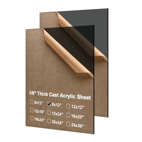 Image of KINLINK 8x12 Plexiglass Sheets 1 /8 inch Thick - 3mm Black Transparent Cast Acrylic Sheet, Plastic Sheet Polycarbonate Sheet for DIY Project, Craft, Acrylic Sign Wedding Invitation 2 Pack