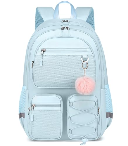 Image of School Backpack for Teen Girls, Cute College Back Pack Women, Kids Backpack | Middle Students School BookBag for Girls, 15.6 Inch Laptop Bag Travel Back Pack, Light Blue