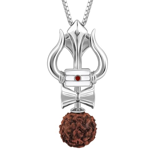 Image of GIVA 925 Silver Trishul Rudraksha Pendant With Box Chain For Him| Necklace to Gift Men & Boys| With Certificate of Authenticity and 925 Stamp | 6 Months Warranty*