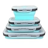 Guyuyii 4 Pack Collapsible Food Storage Containers with Lids | Airtight Meal Prep Bowls for Camping & RV | Microwave, Oven, & Dishwasher Safe (BPA-Free) | Space Saving Alternative to Freezer Tray
