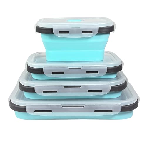 Guyuyii 4 Pack Collapsible Food Storage Containers with Lids | Airtight Meal Prep Bowls for Camping & RV | Microwave, Oven, & Dishwasher Safe (BPA-Fre