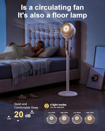 Image of 12000mAh Battery Powered Air Circulator Fan, 3-in-1 Height Adjustable Floor /Table /Desk Oscillating Pedestal Fan with LED Light, 20dB Quiet Cordless Rechargeable Cooling Fan for Bedroom Outdoor