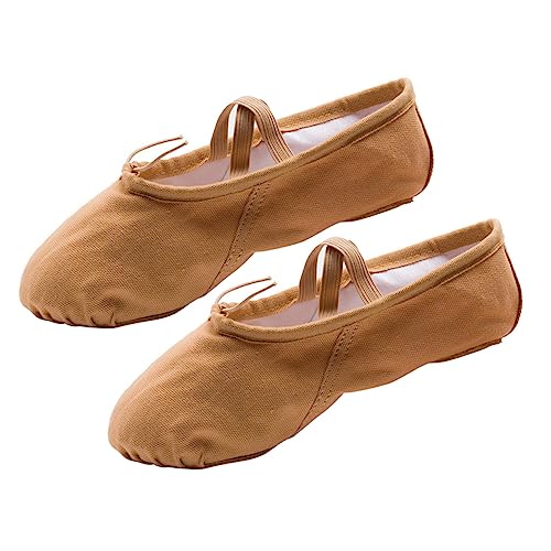 GLEAVI 1 Pair Ballet Pilates Shoes Stretch Canvas Ballet Slippers Ballet Practice Shoes Flats Canvas Dance Shoes Non Slip Dancing Shoes Ballet Shoes Yoga Belly Dancing Shoes Girl Child Brown
