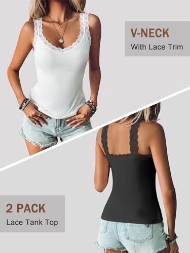 Ibeauti 2 Pack Lace Camisole Tank Tops for Women Sleeveless Summer Going Out Tops Ribbed Cami Undershirts2