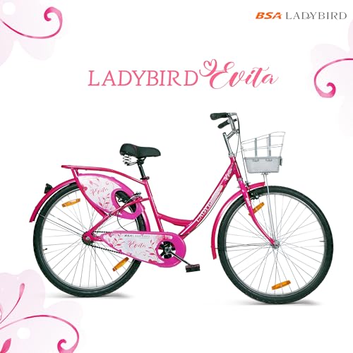 Image of BSA LADYBIRD Evita Cycle for Girls 10 to 15 Years | 2 Years Warranty | 26T Bicycle for Girls and Women with Front Basket & Integrated Carrier, 90% Assembled & Durable Rigid Frame Cycle (Pink)
