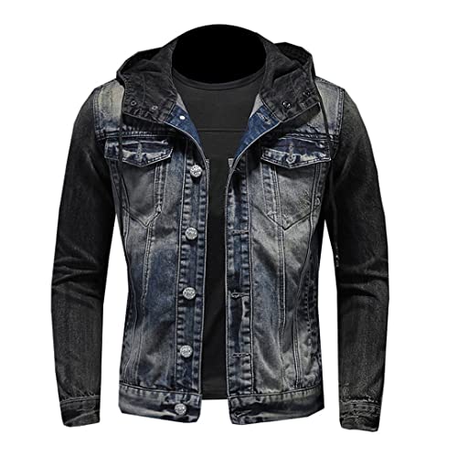 Herren-Jeansjacken, lässig, mit Kapuze, gespleißt, Retro-Jeans,...