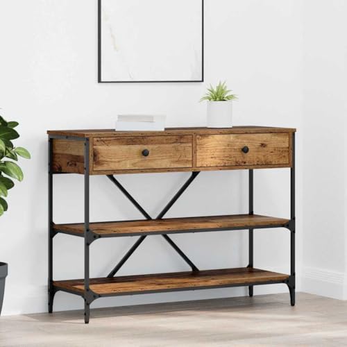 Mesa consola estrecha para ahorro de espacio con cajones de madera 2