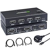 HDMI KVM切替器、PC切替器2入力1出力4K@30Hz、2つUSB2.0ハブ備えたUSB切替器セレクター、ワイヤレスキーボード、マウスサポート