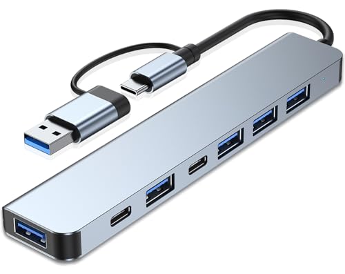 VIENON Aluminum USB C & USB Hub 7-in-1 with USB 3.0, USB-C Ports for PC/Laptops/MacBook Pro/Air/iMac/iPad and More Devices