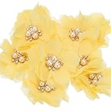 PATIKIL 2,36 Zoll Strass Perlen Chiffon Blume, 10 Stück Nähen Stoff Applikationen für DIY Handwerk Kleidung Stirnbänder Hochzeit Party Dekoration, Gelb