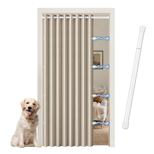 JCyh Rideau de Porte Accordéon Occultant Magnétique - Tringle Télescopique Incluse - Rideau Pliable sans Perçage pour Séparation de Pièce, Dressing,...