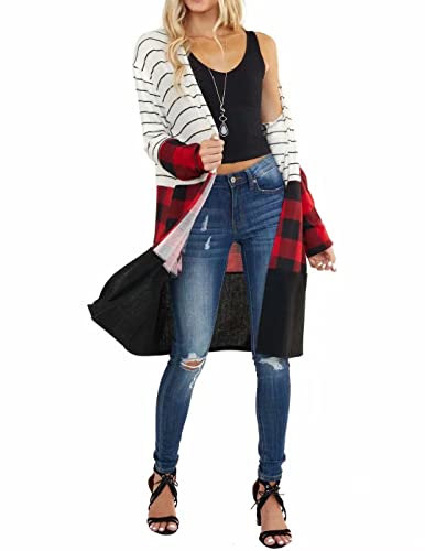 Lacozy B09DCQQSG7_CA NARF Womens Open Front Stripes Long Knit Cardigan Colorblock Sweaters Pockets Buffalo Plaid Shirts Tunics Stripe Medium thumb #3