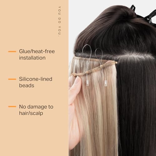 Image of DOORES Beaded Weft Hair Extensions Real Human Hair Straight, 24 Inch 120g Light Brown Highlight Medium Blone, Thick Ends Double Weft Bundles Hand Tied