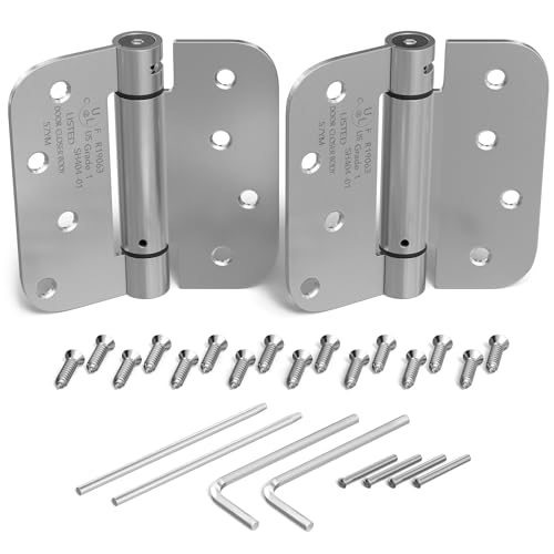 KS Hardware Mortise Spring Hinge | Automatic Self Closing Door Hinges with Complete Installation Hardware | 4' X 4' with 5/8' Radius Corners | 2 Pack, Satin Nickel Finish