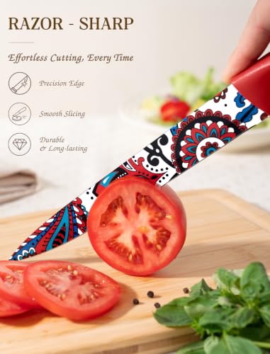 Astercook Paisley Pattern Knife Set with Cover | Dishwasher Safe, 6 Knife Sheath, German Stainless Steel, Rainbow Colorful Design - image 2