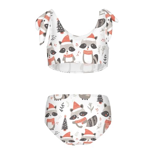 KLL Cute Raccoon Wildlife Christmas Girl 2 Piece Bikini Sets Scoop Neck Bathing Suit Swimming Suits Cute Shoulder Strap2