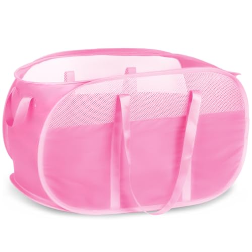 Image of 100L Collapsible Laundry Baskets, Tear Proof Pop Up Laundry Hamper with Dual Handles, Large Foldable Laundry Basket, Easy to Carry Laundry Hamper for Home, Laundry Room, Bedroom, Dorm, Travel Pink