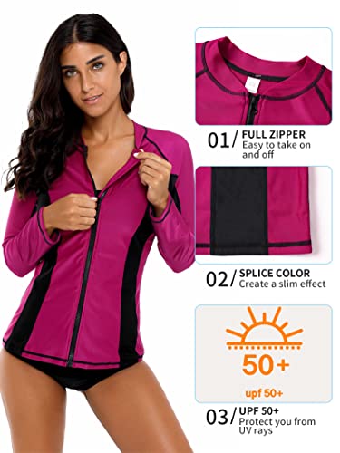 Image of ATTRACO Women's Rashguard Swimsuit Zip Front Sun Protection Swim Shirt UPF 50+