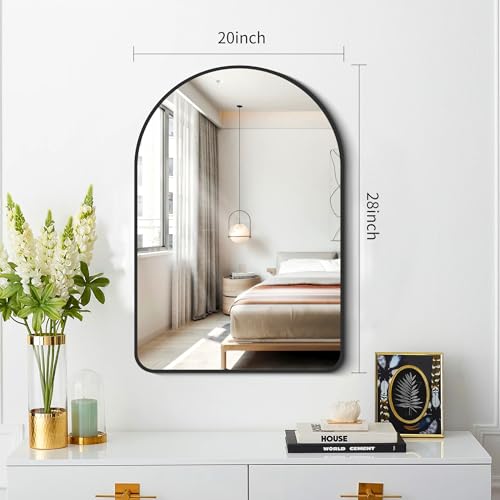 Image of FORBATH Arched Bathroom Mirror 20x28 Inch, Bathroom Mirror Wall Mounted Modern Black Aluminum Alloy Frame Decor Dresser Mirror for Bedroom Living Room Entryway, Hanging or Leaning Against Wall