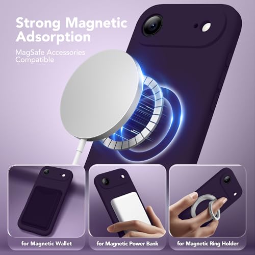 Image of Magnetic for iPhone Air Case, Compatible with MagSafe, [Full Camera Protection][Screen Protector] Silicone Shockproof Protective Phone Case for iPhone 17 Air 6.5 inch, Deep Purple