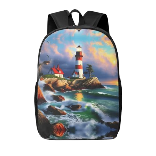 Lighthouse Diamond Painting Print Travel Laptop Backpack,Business Work Bag, Campus Rucksack Book Bag For Men Women
