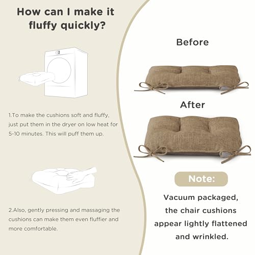 Image of AddGrace Chair Cushions for Dining Chairs Set of 4 Kitchen Seat Cushions with Ties and Non Slip Backing Tufted Indoor Seat Pad for Kitchen Dining Room 18 inch x 17 inch x 3 inch Light Brown