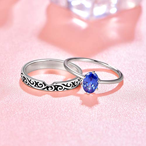 Vintage Wedding Ring Set 925 Sterling Silver 1.0ct Oval Cut Cubic Zirconia Vine Engagement Rings for Women Size 5-103