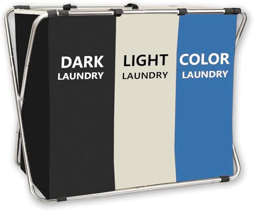 135L Laundry Cloth Hamper Sorter Basket Bin Foldable 3 Sections with Aluminum Frame 26''×24''H Washing Storage Dirty Clothes Bag for Bathroom Bedroom Home Storage basket(3 Liner) (Black Gray Blue)