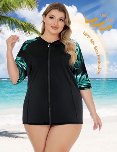 Cucuchy Style Womens 1/4 Zip Up Rash Guard for Women Long Sleeve Swim Shirts UV Sun Protection Swimsuit XL-5XL3