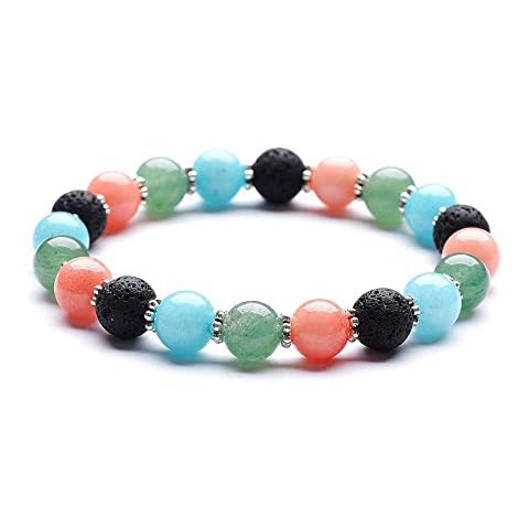 Leatic Natural Gemstone Crystal Bracelet for Protection,Anti Anxiety Healing Bracelets,Feng Shui Wealth Bracelet；Stress Relief Reiki Yoga Diffuser Bracelets (Green Aventurine + Rose Crystal) Cover
