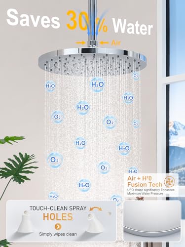 Image of Woindo Shower Faucet Set 10 inch Rain Shower Head /8'' Side Shower Head and 3 Setting Handheld Ceiling Mount 3 Push Button Diverter Complete Rainfall Round Shower System Included Valve Trim Kit